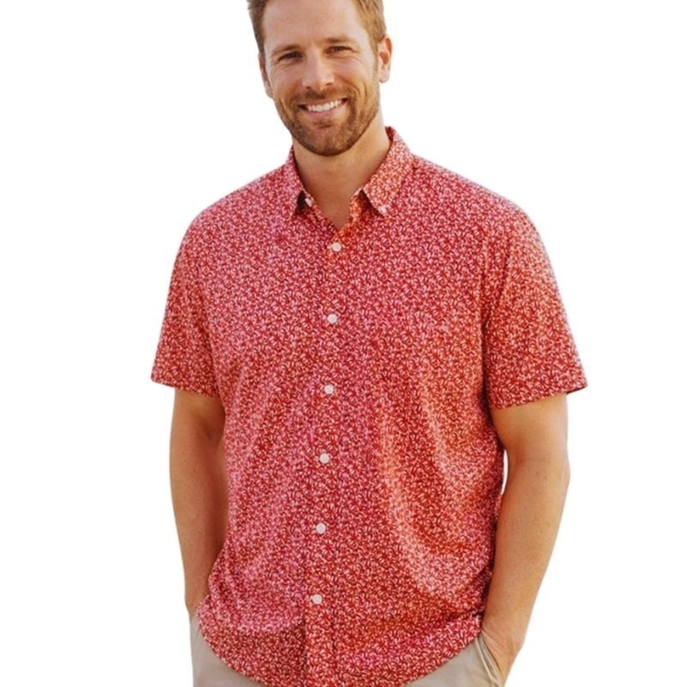 UNTUCKit Sweeney Men's M Vibrant Red & Orange Floral or Leaf-Like All Over Print